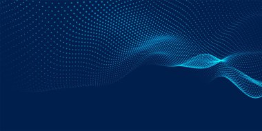 Dinamik renk dalgalı soyut bir arkaplan. Parlak parçacıkların gelecekteki noktalı dalgaları. Sunum tasarımı için renkli arkaplan. Geniş format vektör illüstrasyonu. Örgü efekti.