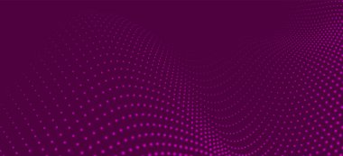 Dinamik renkli dalgalı soyut bir arkaplan. Parlak parçacıkların gelecekteki noktalı dalgaları. Sunum tasarımı için renkli arkaplan. Geniş format vektör illüstrasyonu. Pleksus etkisi.