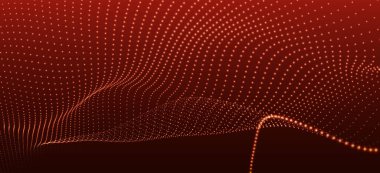 Dinamik renkli dalgalı soyut bir arkaplan. Parlak parçacıkların gelecekteki noktalı dalgaları. Sunum tasarımı için renkli arkaplan. Geniş format vektör illüstrasyonu. Pleksus etkisi.