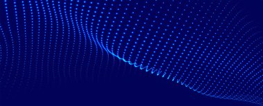 Dinamik renk dalgalı soyut bir arkaplan. Parlak parçacıkların gelecekteki noktalı dalgaları. Sunum tasarımı için renkli arkaplan. Geniş format 3D illüstrasyon. Örgü efekti.