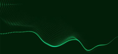 Dinamik renk dalgalı soyut bir arkaplan. Parlak parçacıkların gelecekteki noktalı dalgaları. Sunum tasarımı için renkli arkaplan. Geniş format 3D illüstrasyon. Örgü efekti.