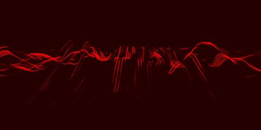 Dinamik renk dalgalı soyut bir arkaplan. Parlak parçacıkların gelecekteki noktalı dalgaları. Sunum tasarımı için renkli arkaplan. Karanlık arka plan. Geniş format vektör illüstrasyonu. Örgü efekti.