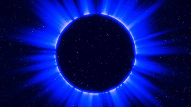 Güneş tutulmasının soyut çizimi - astronomik bir fenomen. Tam bir güneş tutulmasının arkaplanı. Renkli tonlarda. Galaksinin merkezinde büyük bir kara delik. Vektör illüstrasyonu.