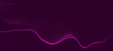 Dinamik renk dalgalı soyut bir arkaplan. Parlak parçacıkların gelecekteki noktalı dalgaları. Sunum tasarımı için renkli arkaplan. Geniş format vektör illüstrasyonu. Örgü efekti.