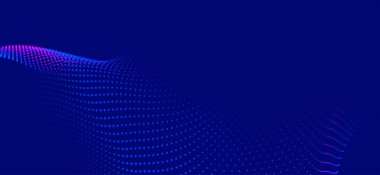 Dinamik renk dalgalı soyut bir arkaplan. Parlak parçacıkların gelecekteki noktalı dalgaları. Sunum tasarımı için renkli arkaplan. Geniş format 3D illüstrasyon. Örgü efekti.