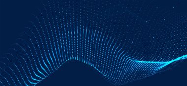 Dinamik renk dalgalı soyut bir arkaplan. Parlak parçacıkların gelecekteki noktalı dalgaları. Sunum tasarımı için renkli arkaplan. Geniş format 3D illüstrasyon. Örgü efekti.