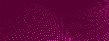 Dinamik renk dalgalı soyut bir arkaplan. Parlak parçacıkların gelecekteki noktalı dalgaları. Sunum tasarımı için renkli arkaplan. Geniş format 3D illüstrasyon. Örgü efekti.