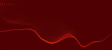 Dinamik renk dalgalı soyut bir arkaplan. Parlak parçacıkların gelecekteki noktalı dalgaları. Sunum tasarımı için renkli arkaplan. Geniş format vektör illüstrasyonu. Örgü efekti.