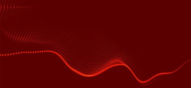 Dinamik renk dalgalı soyut bir arkaplan. Parlak parçacıkların gelecekteki noktalı dalgaları. Sunum tasarımı için renkli arkaplan. Geniş format 3D illüstrasyon. Örgü efekti.