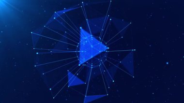 Neon noktalar ve çizgilerden oluşan üç boyutlu soyut animasyon küresi. Genel ağ bağlantısı. Soyut atom. Fizik ve bilim konsepti. Soyut kablo tasarımı, şebeke tasarımı. 4K teknoloji animasyonu