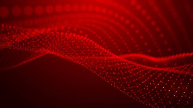 Dinamik renk dalgalı soyut bir arkaplan. Parlak parçacıkların gelecekteki noktalı dalgaları. Sunum tasarımı için renkli arkaplan. Dokuma efekti. Geniş biçim vektör illüstrasyonu.