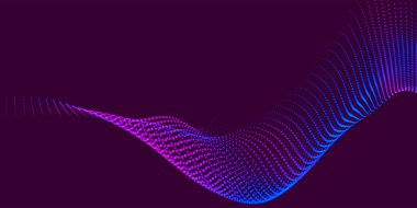 Dinamik renk dalgalı soyut bir arkaplan. Parlak parçacıkların gelecekteki noktalı dalgaları. Sunum tasarımı için renkli arkaplan. Geniş format 3D illüstrasyon. Örgü efekti.
