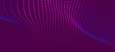 Dinamik renk dalgalı soyut bir arkaplan. Parlak parçacıkların gelecekteki noktalı dalgaları. Sunum tasarımı için renkli arkaplan. Geniş format 3D illüstrasyon. Örgü efekti.