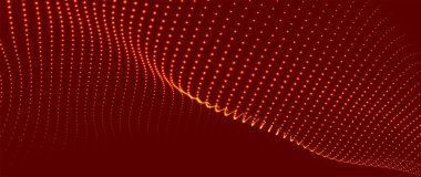 Dinamik renk dalgalı soyut bir arkaplan. Parlak parçacıkların gelecekteki noktalı dalgaları. Sunum tasarımı için renkli arkaplan. Geniş format 3D illüstrasyon. Örgü efekti.