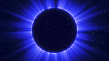 Tam güneş tutulmasının soyut animasyonu - astronomik bir fenomen. Tam güneş tutulmasının dinamiklerini renkli tonlarda. Galaksinin merkezinde büyük bir kara delik. 3 boyutlu görüntüleme. 4K canlandırması