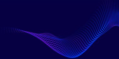 Dinamik renk dalgalı soyut bir arkaplan. Parlak parçacıkların gelecekteki noktalı dalgaları. Sunum tasarımı için renkli arkaplan. Geniş format 3D illüstrasyon. Örgü efekti.