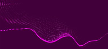 Dinamik renk dalgalı soyut bir arkaplan. Parlak parçacıkların gelecekteki noktalı dalgaları. Sunum tasarımı için renkli arkaplan. Geniş format 3D illüstrasyon. Örgü efekti.