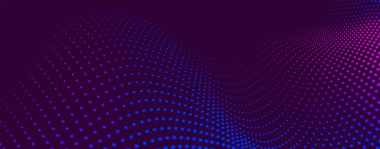 Dinamik renk dalgalı soyut bir arkaplan. Parlak parçacıkların gelecekteki noktalı dalgaları. Sunum tasarımı için renkli arkaplan. Geniş format 3D illüstrasyon. Örgü efekti.