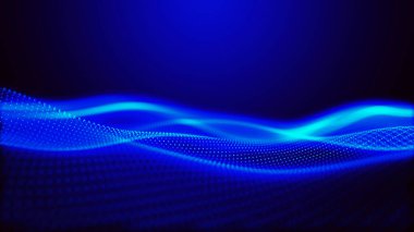 Dinamik ve büyüleyici mavi dalga desenleri, ışık, enerji ve sanatsal ifade, enerji ve yenilik hissi uyandırıyor. Geniş biçim vektör illüstrasyonu.