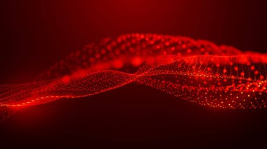 Dinamik ve büyüleyici kırmızı dalga desenleri, ışık, enerji ve sanatsal ifade, enerji ve yenilik hissi uyandırıyor. Geniş biçim vektör illüstrasyonu.