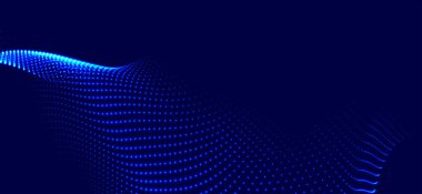 Dinamik renk dalgalı soyut bir arkaplan. Parlak parçacıkların gelecekteki noktalı dalgaları. Sunum tasarımı için renkli arkaplan. Geniş format 3D illüstrasyon. Örgü efekti.