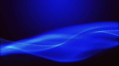 Dinamik renk dalgalı soyut bir arkaplan. Parlak parçacıkların gelecekteki noktalı dalgaları. Sunum tasarımı için renkli arkaplan. Geniş format 3D illüstrasyon. Örgü efekti.