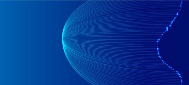 Dinamik çizgilere ve matematik, fizik veya bilgisayar bilimiyle ilgili yenilikçi görsel öğelere sahip soyut dijital manzara. Dağıtım, vektör alanı veya yörünge hesaplaması