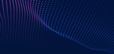 Dinamik renk dalgalı soyut bir arkaplan. Parlak parçacıkların gelecekteki noktalı dalgaları. Sunum tasarımı için renkli arkaplan. Geniş format vektör illüstrasyonu. Örgü efekti.