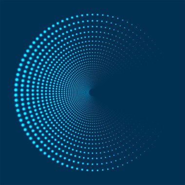 Özdeş mavi arkaplan ve parlayan noktalar huni etkisi ve derinlik yaratıyor. Gradyan ışıltısı ve düzgün geometri görüntüye fütüristik ve teknolojik bir stil kazandırır.