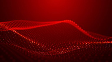 Dinamik renk dalgalı soyut bir arkaplan. Parlak parçacıkların gelecekteki noktalı dalgaları. Sunum tasarımı için renkli arkaplan. Geniş format 3D illüstrasyon. Örgü efekti.