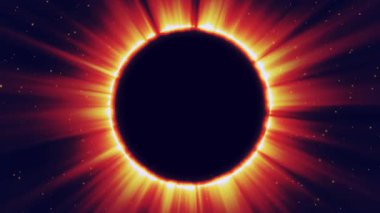 Tam güneş tutulmasının soyut animasyonu - astronomik bir fenomen. Tam güneş tutulmasının dinamiklerini renkli tonlarda. Koronal Işık. Uzayda bir güneş tutulması hayal etmek. 4K canlandırması