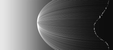 Dinamik çizgilere ve matematik, fizik veya bilgisayar bilimiyle ilgili yenilikçi görsel öğelere sahip soyut dijital manzara. Yörüngelerin dağılımı ve hesaplanması