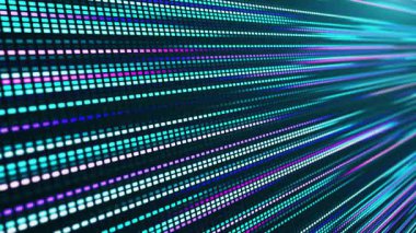 Çok renkli, parlayan kare segmentlerin olduğu animasyon uzaklığa gidiyor. Veri işaretçilerini ya da bir müzik eşitleyicisini hatırlatan neon ışığı hareketi efekti yaratır..