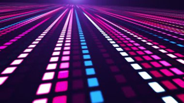 Çok renkli, parlayan kare segmentlerin olduğu animasyon uzaklığa gidiyor. Veri işaretçilerini ya da bir müzik eşitleyicisini hatırlatan neon ışığı hareketi efekti yaratır..