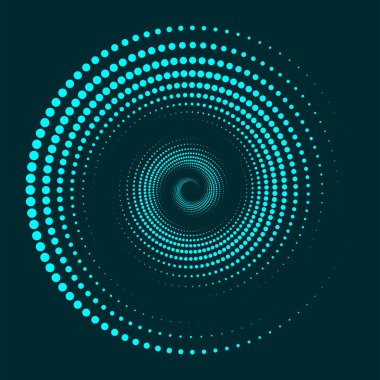 Koyu arkaplanda turkuaz noktalardan oluşan parlak eşmerkezli çemberler. Bileşim bir hareket ve derinlik hissi yaratır, sanki izleyici bir bacaya ya da ışık tüneline bakıyormuş gibi. Sunumlar, posterler, kapaklar için uygun.