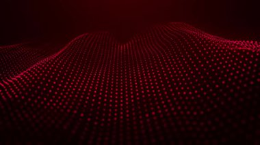 Parlayan noktaların renkli renkli bir dalgası. Karanlık bir arkaplanda hareket eden dalgaların illüzyonunu yaratıyor. Görselleştirme, geleceğin teknolojisi ve sanatını birleştiren dinamik bir 3 boyutlu dalgaya benziyor..