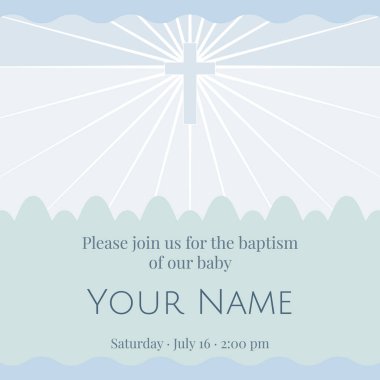 Pastel mavi ve yeşil üzerinde mavi haç olan kart şablonu. Vektör illüstrasyonu