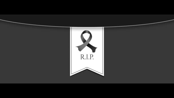 带有黑带的葬礼卡片视频 白旗和黑色背景 带有R 首字母缩写的精致哀悼视频 安息吧 — 图库视频影像