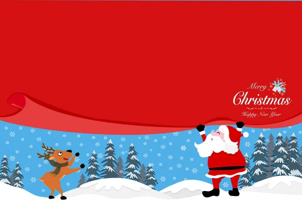 Kerstman Clausule Trekken Rood Gordijn Met Kopieerruimte Teksten Vrolijk Kerstfeest — Stockvector