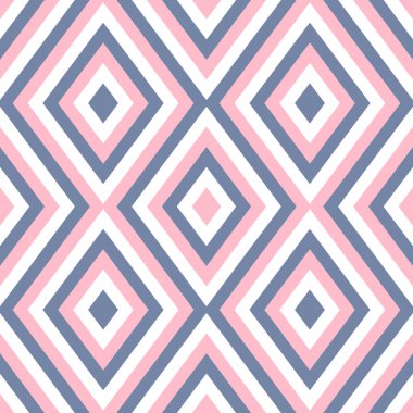 Geometri eşkenar dörtgeni zig zag vektör dikişsiz desen, pembe mavi herringa kemiği çizgi süslemesi flanel tartan düz kumaş baskısı, duvar kağıdı ve kağıt ambalajı için soyut arkaplama