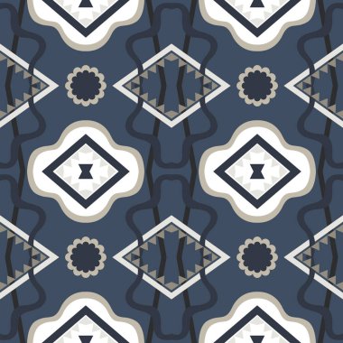 Geometrik etnik kalıp kare üçgen köşeli süs tasarımı kumaş baskı, el işi, nakış, halı, perde, batik, duvar kağıdı ambalajı, vektör çizimi