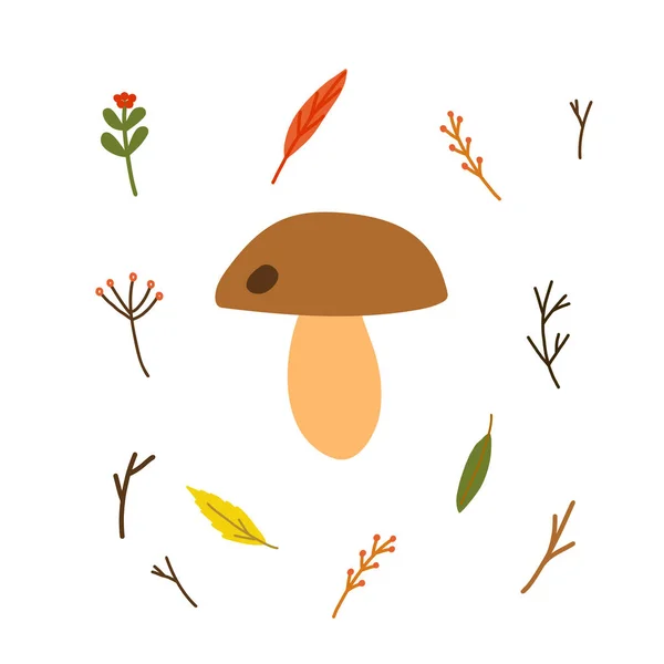 Hand Drawn Cartoon Style Vector Illustration Porcini Mushroom Brown Hat — Stock Vector