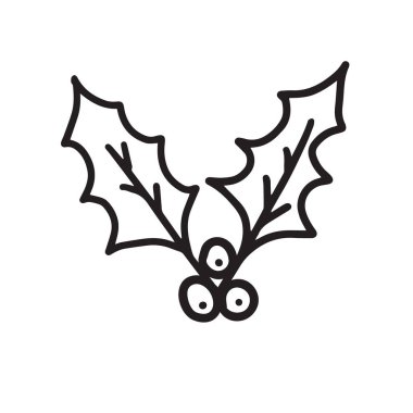 Noel süslemesinin el çizimi taslak çizimi tasviri. Kış çobanpüskülü böğürtlen. Beyaz arkaplanda izole