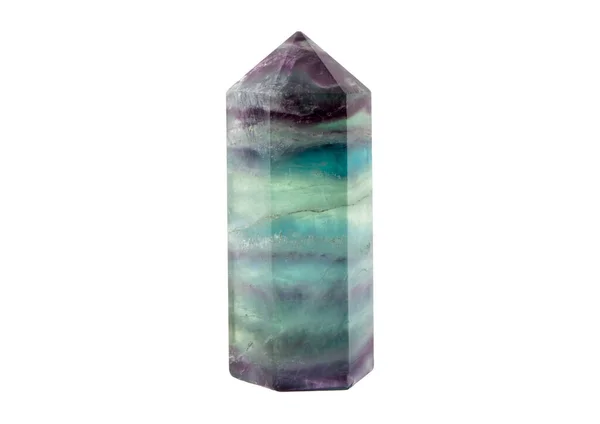 Translucent Purple Green Color Fluorite Crystal Standing Point Gemstone Isolated — Stock fotografie