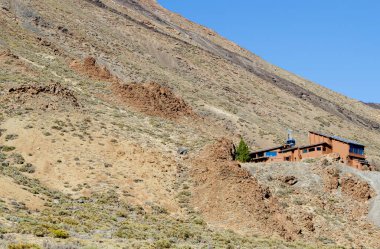 Teide, Tenerife, İspanya: 29JAN2025: Teide Ulusal Parkı 'ndaki Teide Otomobil İstasyonu binası. Adı Telefrico del Teide..
