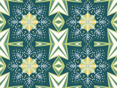 Kumaş soyut etnik çiçek desenli arka plan. Batik kumaş illüstrasyonunu kaplayan halı duvar kağıdı giysisi. Nakış tarzı..