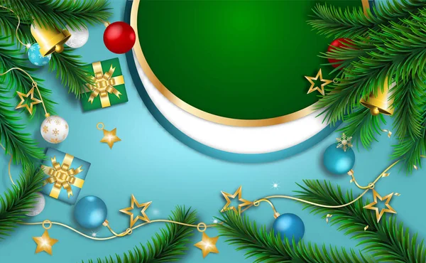 圣诞快乐 新年快乐 蓝色背景的圣诞装饰设计元素 横向圣诞海报 从上面观看的物体 — 图库矢量图片