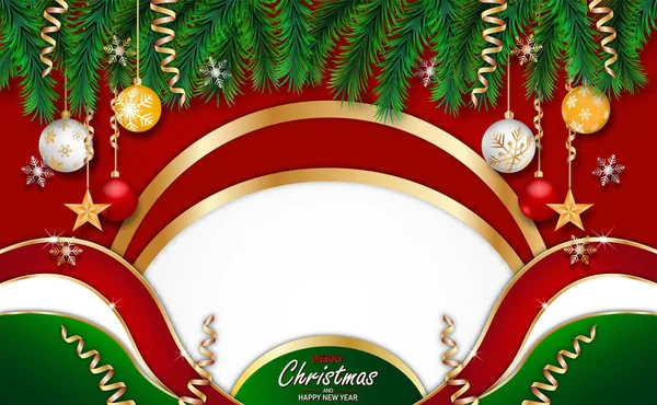 メリークリスマスと幸せな新年の金と黒の色はテキストのために配置されますベクトルイラストのクリスマスボール — ストックベクタ