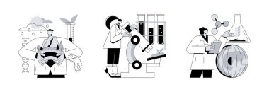 Toprak özellikleri soyut konsept vektör çizimi seti. Toprak bilimi, tarımsal analiz ve kimyasal laboratuvar hizmeti, arazi yönetimi, doğal kaynak çalışması ve soyut metaforun test edilmesi.