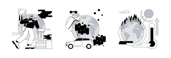 大気汚染抽象概念ベクトル図セット 地球規模の二酸化炭素排出量 自動車の汚染 温室効果ガス排出量 自動車排出量 輸送産業 オゾン層の抽象的なメタファー — ストックベクタ